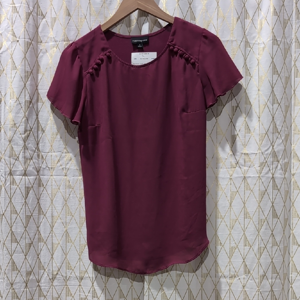 Calvin Klein Red Flutter Sleeve Ruffled Blouse